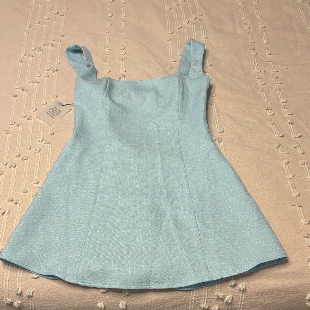 Square-Neck Mini Dress in Light Blue